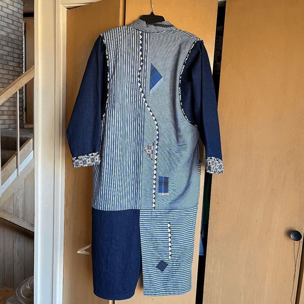 VTG Art to Wear Patchwork Duster Coat Screaming Women Denim Stripe OS